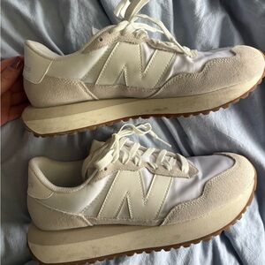 New Balance Cream and Gum Retro Runner Sneakers